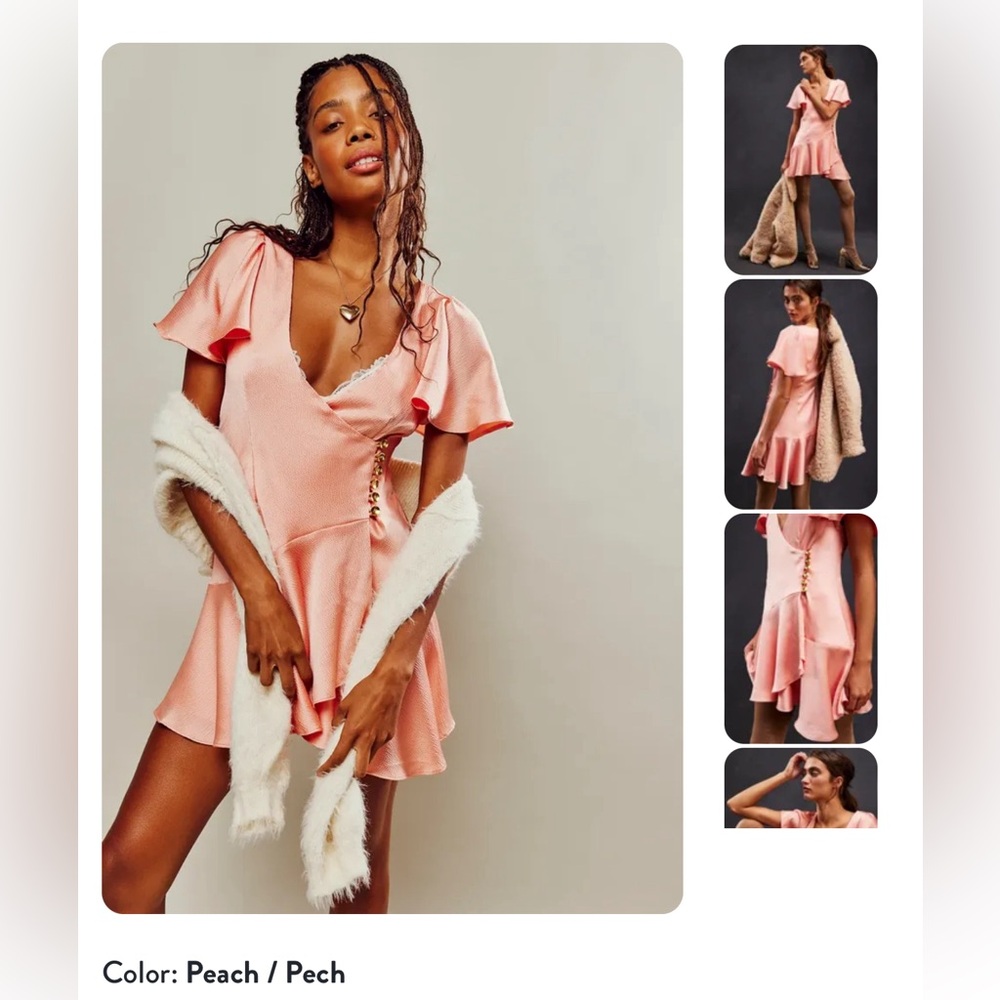Free People Peach Scarlett V-Neck Wrap Style Mini Dress Size Large NWOT